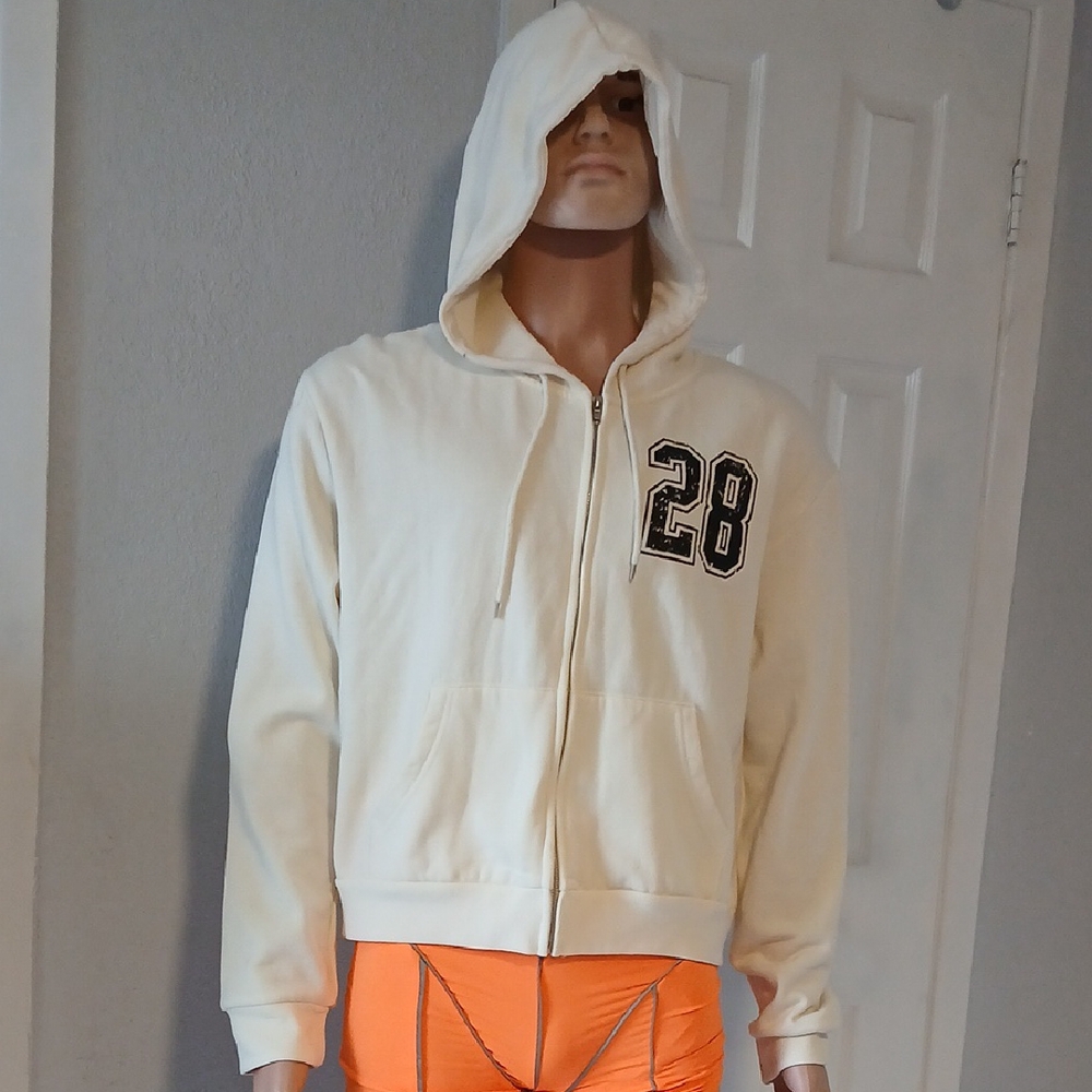 Cream Zip Up Sweater with Number Design